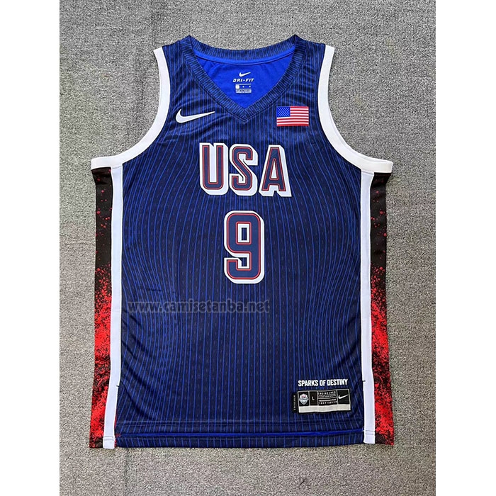 Camiseta USA 2024 Tyrese Haliburton #9 Juegos Olimpicos Azul